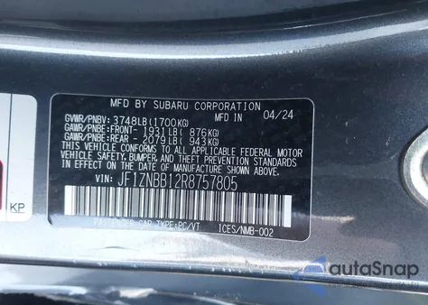 2024 Toyota Gr86 from USA, damaged, VIN JF1ZNBB12R8757805